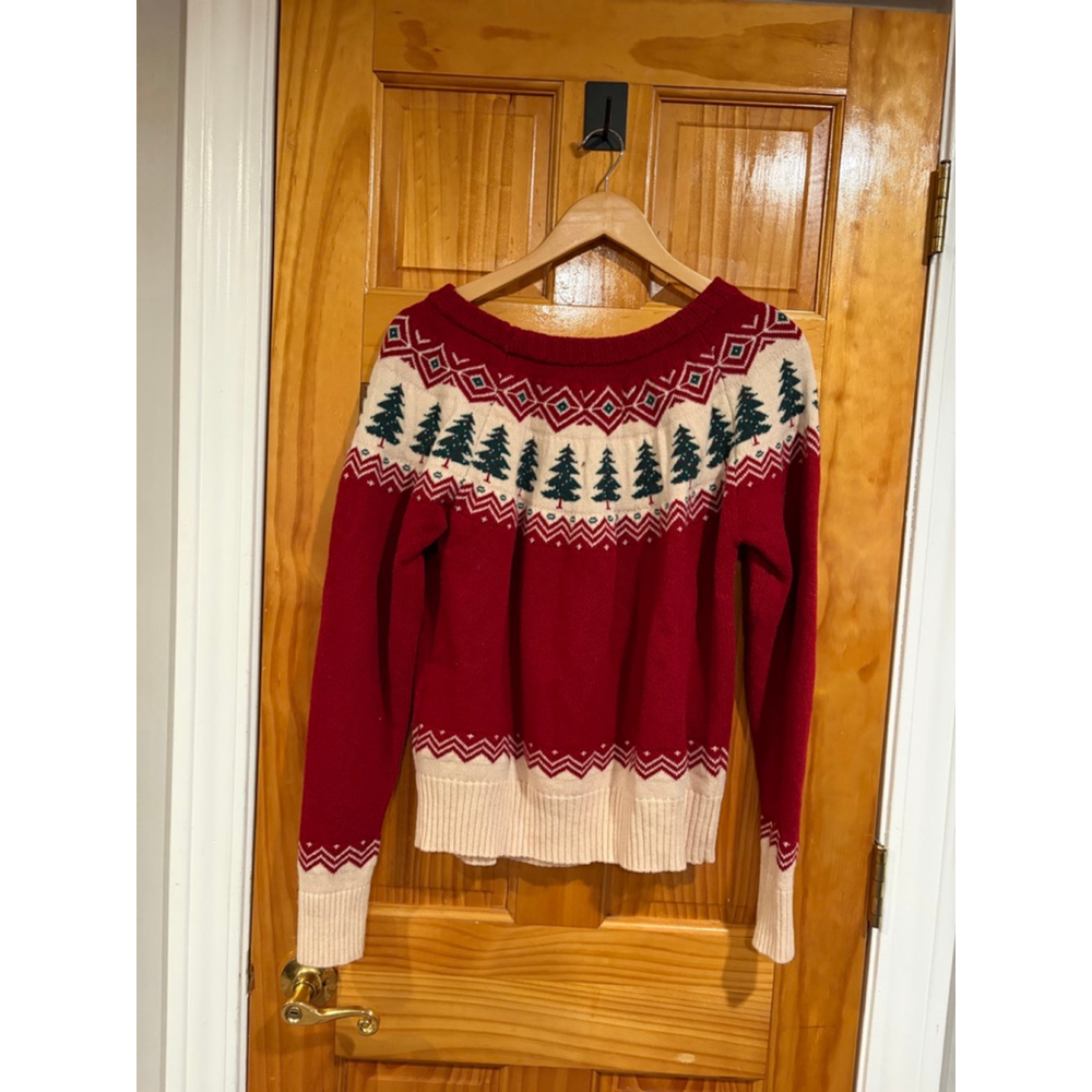 Kiel James Patrick Cabin Sweater Wool Fair Isle Christmas Trees Cozy L - Picture 7 of 9